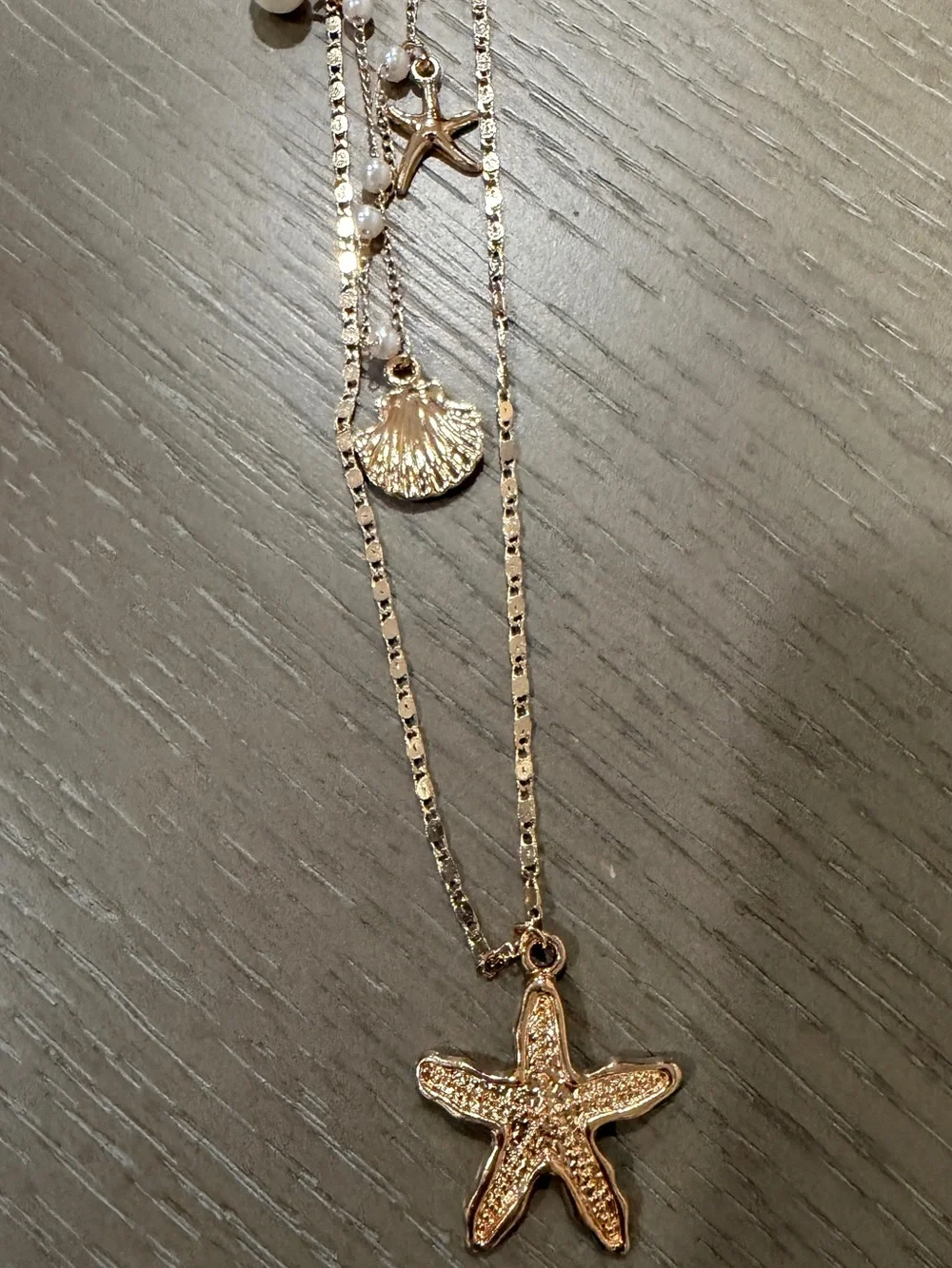 Gold Starfish & Pearl Layered Necklace Set – 2 Separate Necklaces